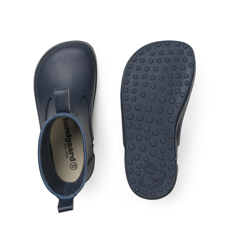 Pair of Bundgaard Kids Wellies Misty - Midnight, one showing the top view and the other showing the sole view.