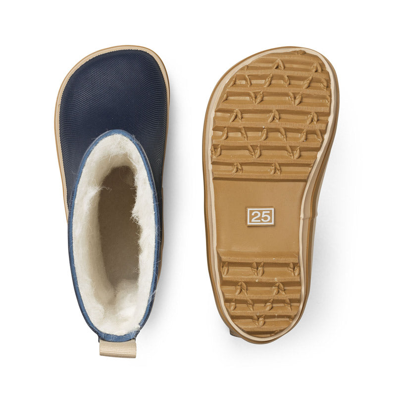 Pair of Bundgaard Kids Wellies Skippy - Midnight, one showing top view and other showing sole view.