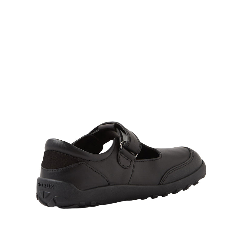 Bobux Alpha Becky School Shoe - Black, angled view showing inner side and heel.