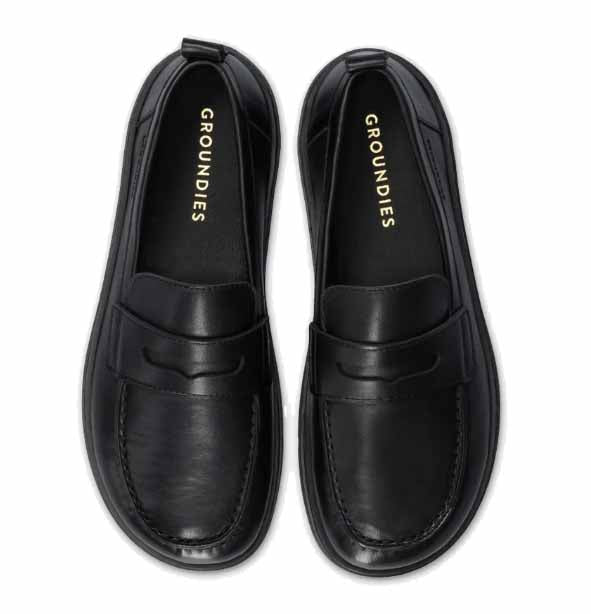 Pair of Groundies Adults Brisbane Loafers - Black, top view.