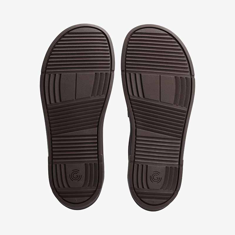 Pair of Groundies Adults Brisbane Loafers - Black, sole view.