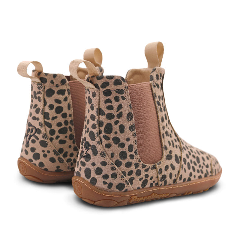 Pair of PaperKrane Adults Chelsea Boots - Cheetah, angled view showing the outer side and rear.