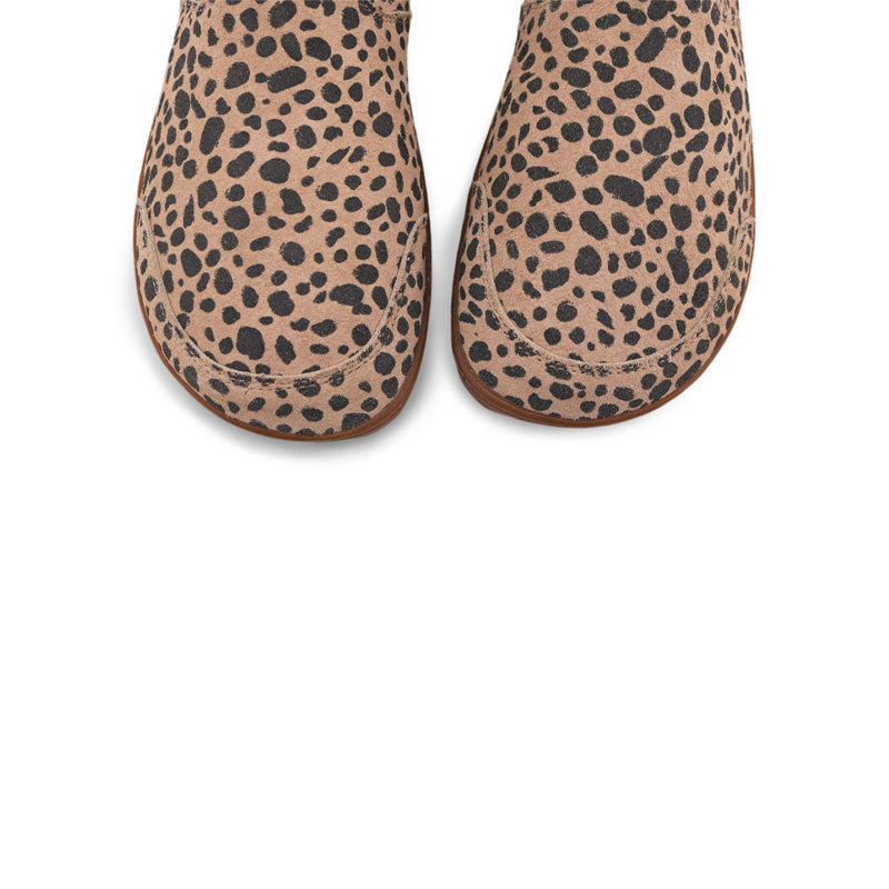 Pair of PaperKrane Adults Chelsea Boots - Cheetah, top view of toe boxes.