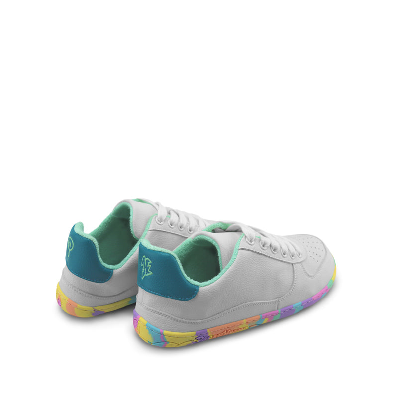 Pair of PaperKrane Kids Confetti Pops Shoes - White, angled view showing the outer side and rear.