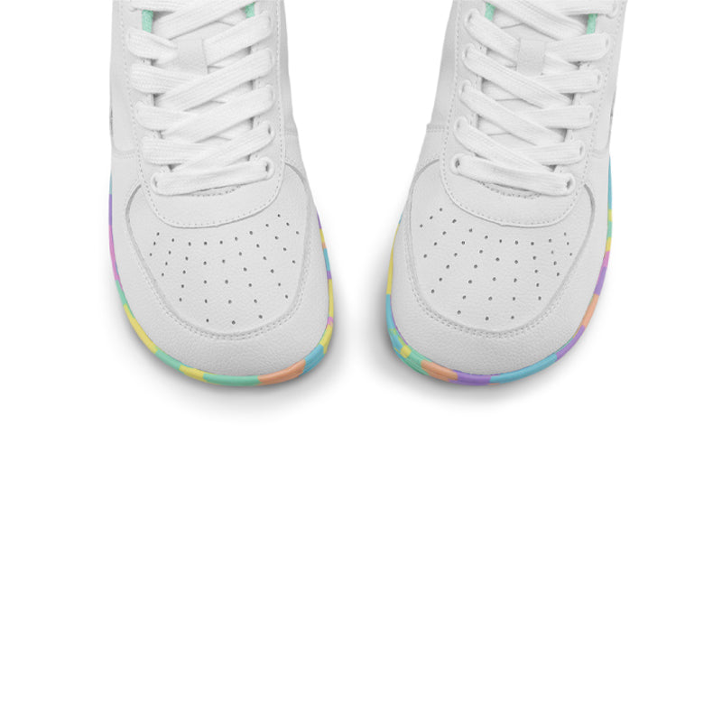 Pair of PaperKrane Kids Confetti Pops Shoes - White, top view of toe boxes.
