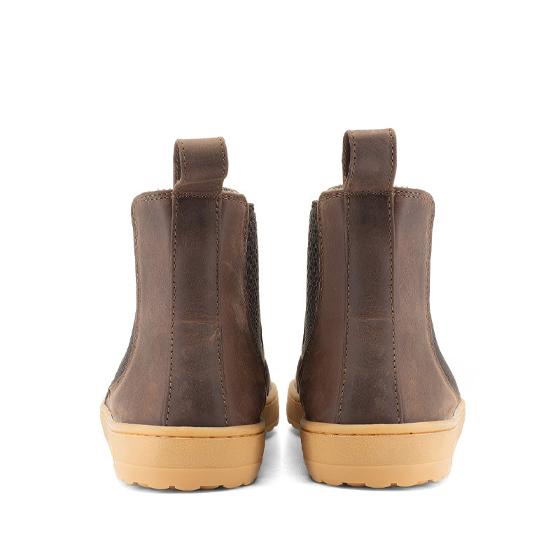 Pair of Mukishoes Chelsea Nova Boots - Chestnut, rear view.