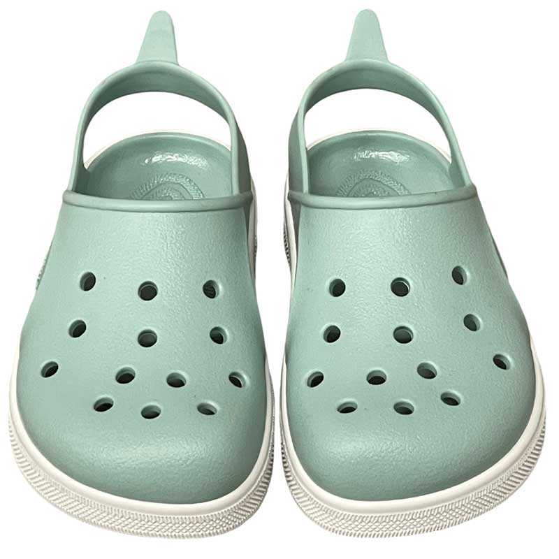 Pair of Boatilus Cloggy Sandals - Pastel Green White, front view.