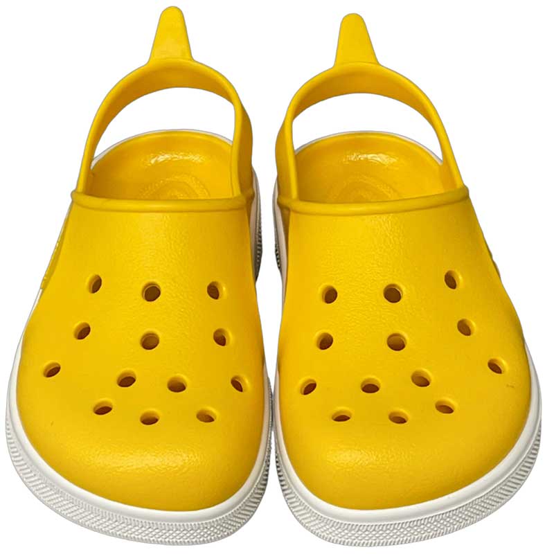 Pair of Boatilus Cloggy Sandals - Yellow White, front view.