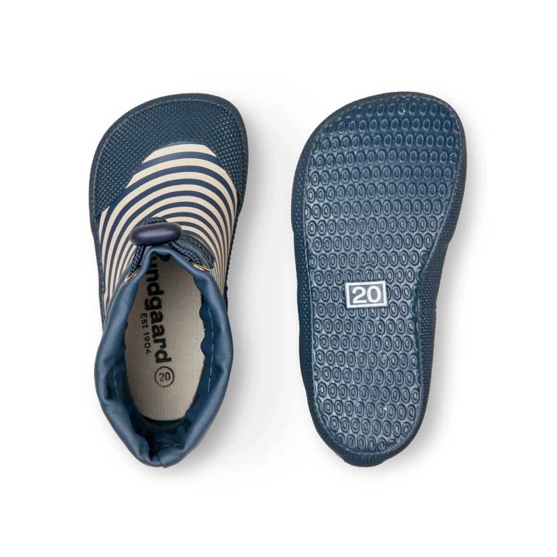 Pair of Bundgaard Toddler Wellies Cover - Navy Stripe, one showing the top view and the other showing the sole view.
