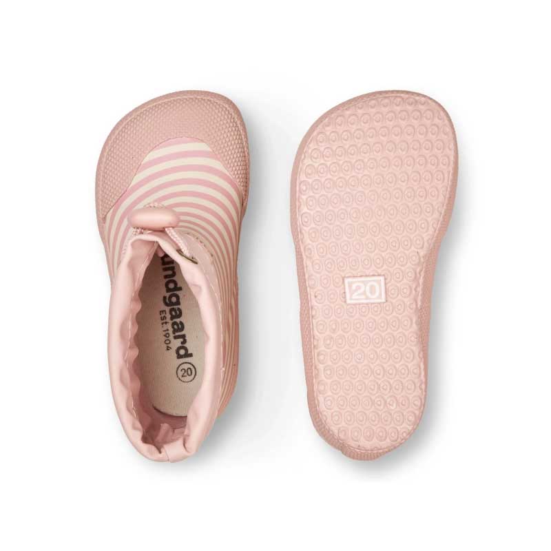 Pair of Bundgaard Toddler Wellies Cover - Rose Stripe, one showing the top view and the other showing the bottom view.