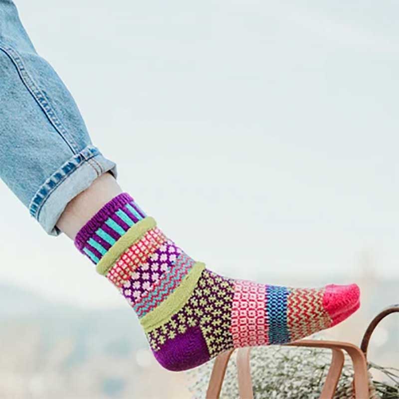 Person wearing Solmate Adults Socks - Dahlia.