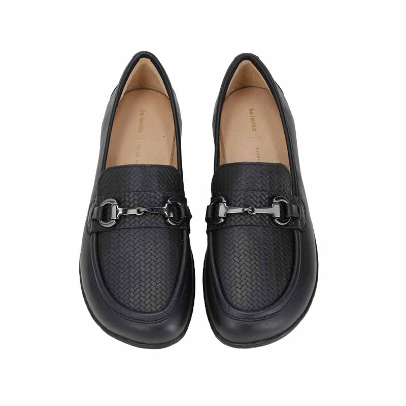 Pair of Be Lenka Women's Divella Moccasins - Black and Gunmetal, top view.