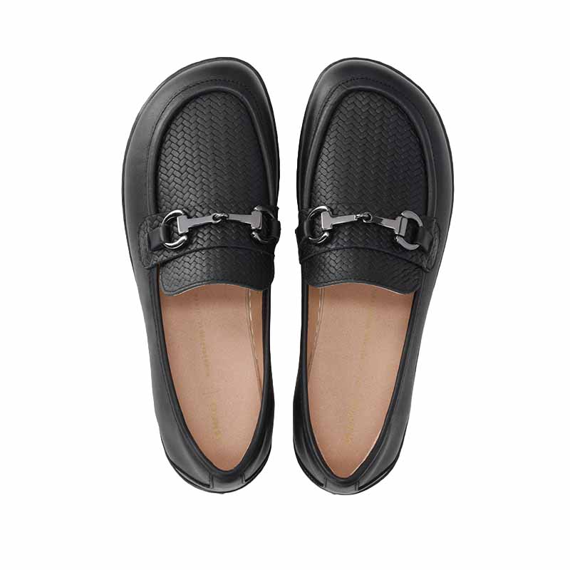 Pair of Be Lenka Women's Divella Moccasins - Black and Gunmetal, top view.
