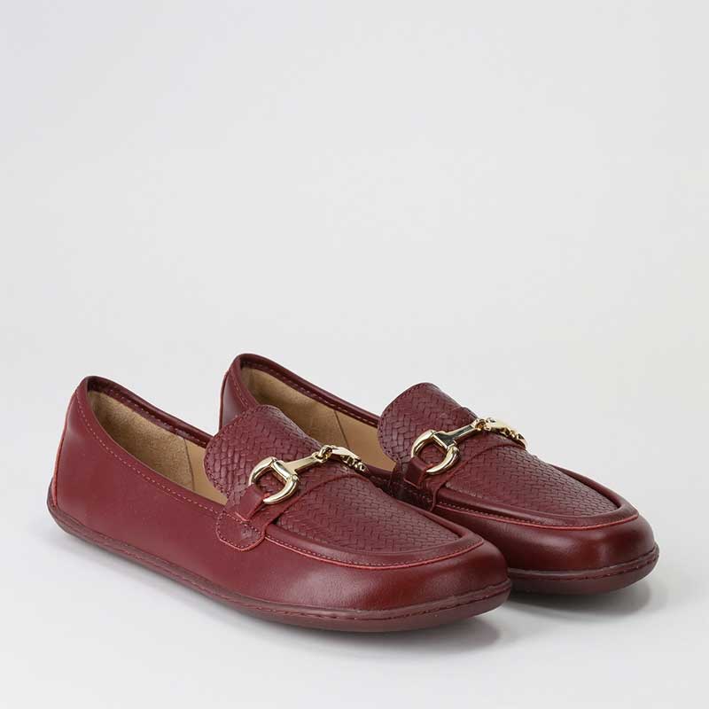 Pair of Be Lenka Women's Moccasins Divella - Burgundy, angled view showing the outer side and front.