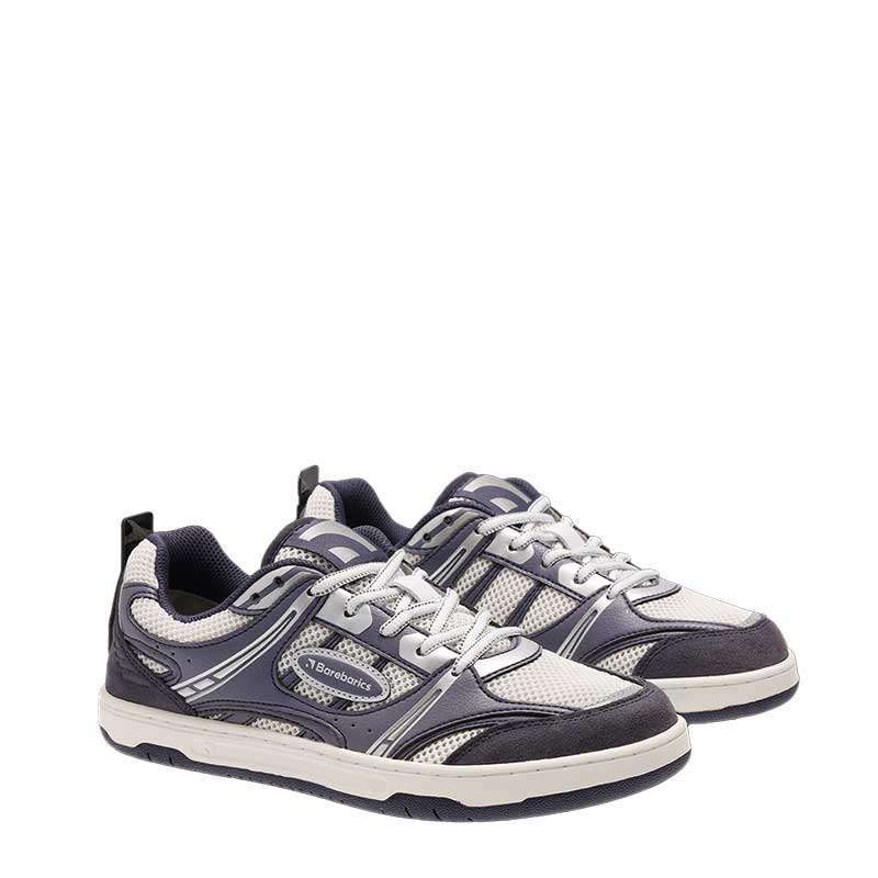 Pair of Be Lenka Adults Barebarics Trainers Dropsta - Blue and Silver, angled view showing the outer side and front.