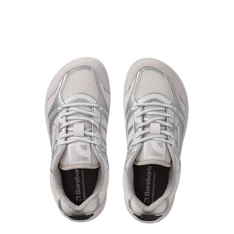 Pair of Be Lenka Adults Barebarics Trainers Dropsta - White and Silver, top view.