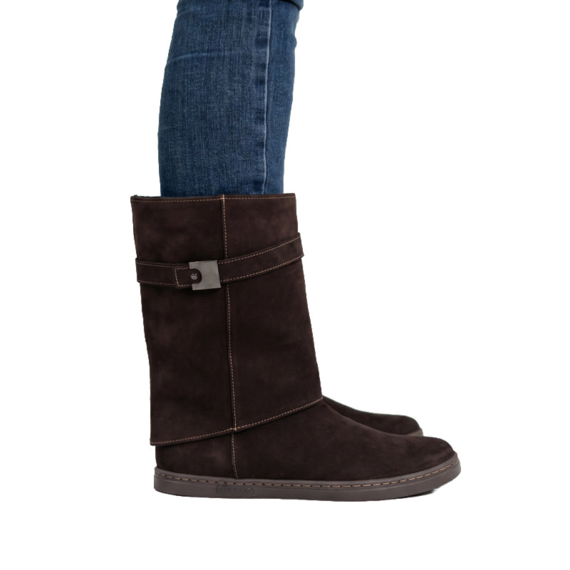 Person wearing Peerko Women's Boots Eve - Brown, side view.