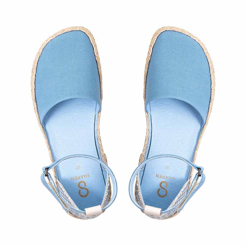 Pair of Shapen Women's Festa Espadrilles - Blue Vegan, top view.