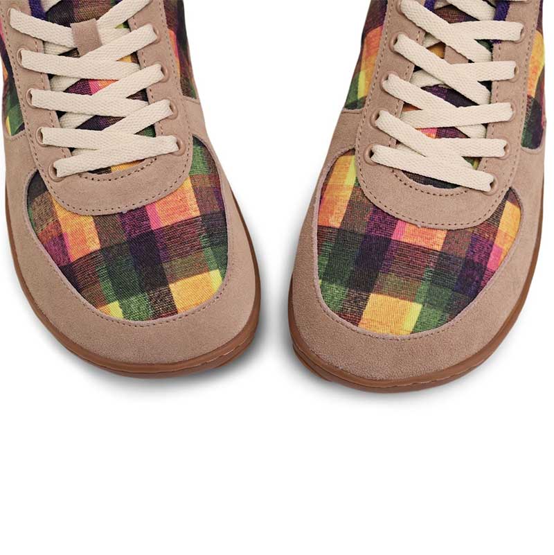 Pair of PaperKrane Adults Shoes - Funky Checks, top view showing toe box.