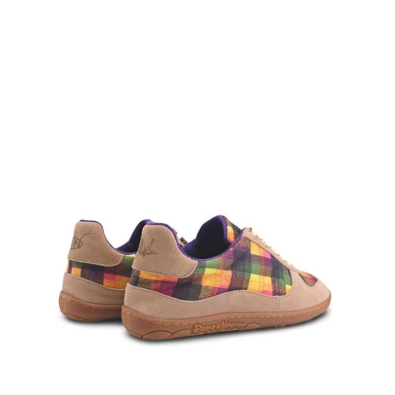 Pair of PaperKrane Adults Shoes - Funky Checks, angled view showing outer side and rear.