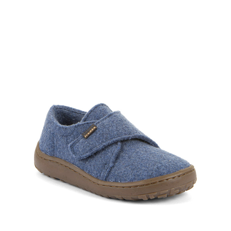 Froddo Kids Barefoot Wooly Slipper - Denim, angled view showing outer side and front.
