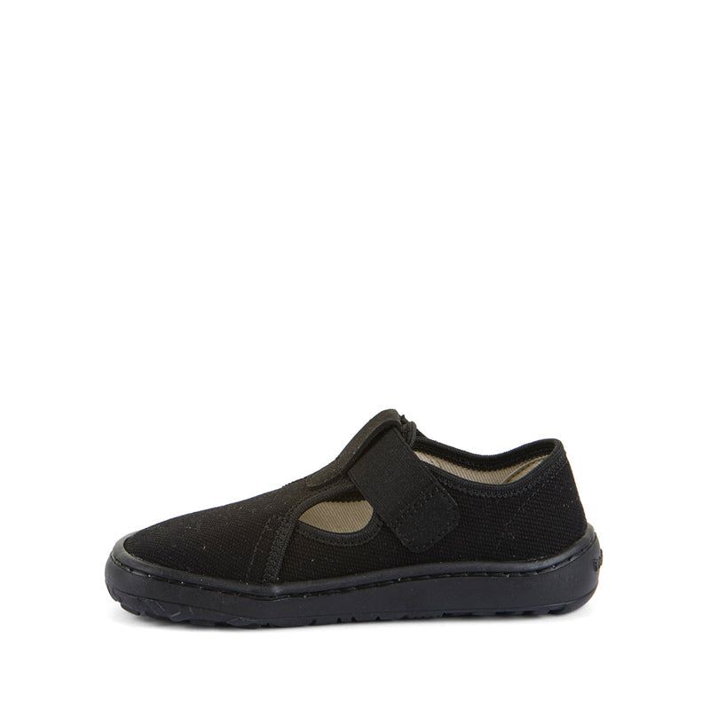 Froddo Barefoot Canvas T-Bar School Shoe - Black, inner side view.
