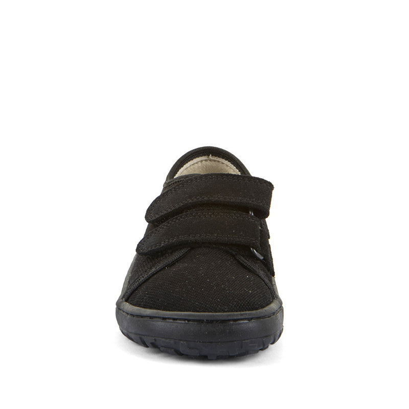 Froddo Barefoot Canvas School Shoe - Black, front view.