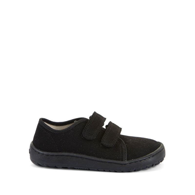 Froddo Barefoot Canvas School Shoe - Black, outer side view.