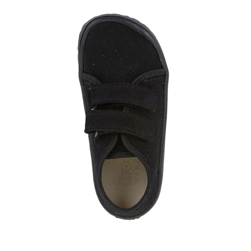 Froddo Barefoot Canvas School Shoe - Black, top view.