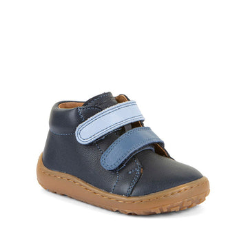 Froddo Kids Barefoot First Step Shoe - Blue, angled view showing outer side and front.