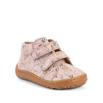 Froddo Kids Barefoot First Step Shoe - Flowers, angled view showing outer side and front.