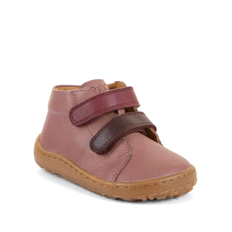 Froddo Kids Barefoot First Step Shoe - Pink+, angled view showing outer side and front.