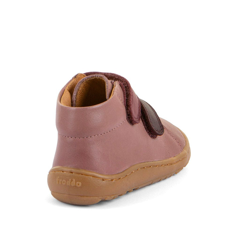 Froddo Kids Barefoot First Step Shoe - Pink+, angled view showing outer side and rear.