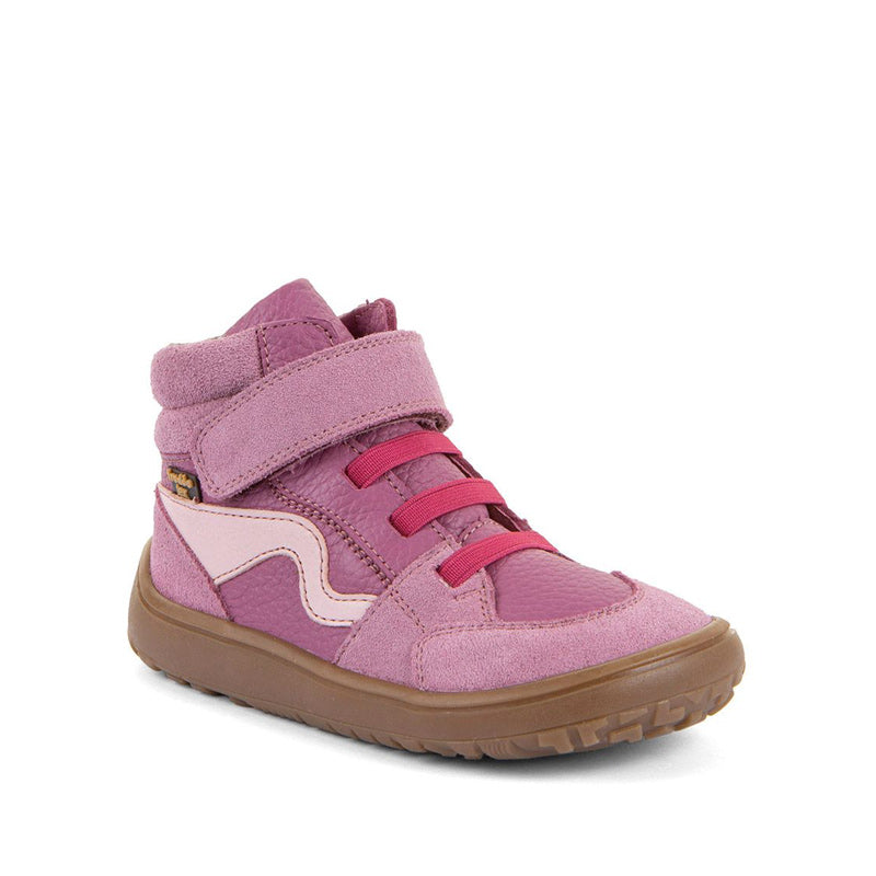 Froddo Kids Barefoot Tex Go Waterproof Boot - Pink, angled view showing outer side and front.