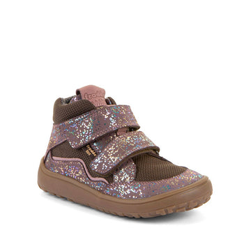 Froddo Kids Barefoot Tex Autumn Waterproof Boot - Pink Shine, angled view showing outer side and front.