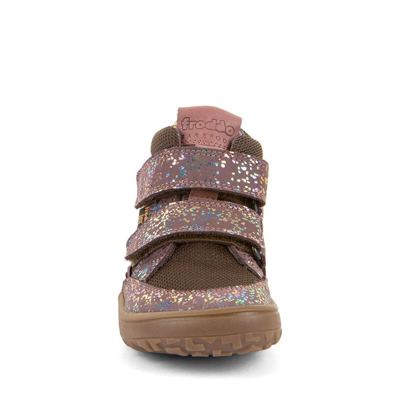 Froddo Kids Barefoot Tex Autumn Waterproof Boot - Pink Shine, front view.