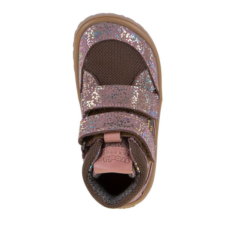 Froddo Kids Barefoot Tex Autumn Waterproof Boot - Pink Shine, top view.