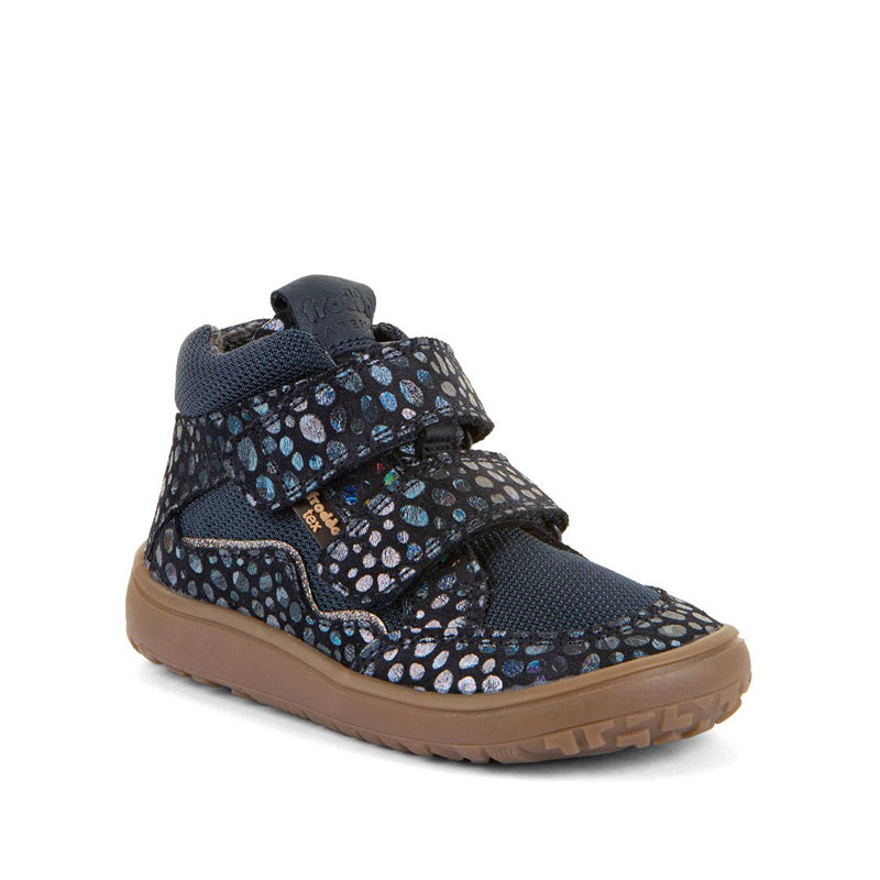Froddo Kids Barefoot Tex Autumn Waterproof Boot - Blue, angled view showing outer side and front.