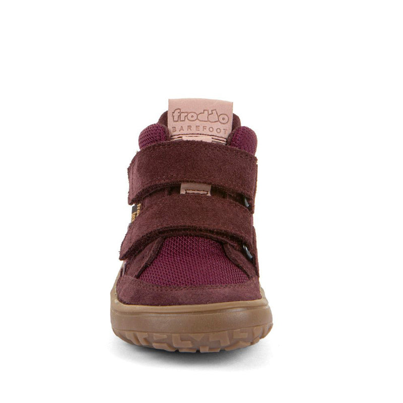 Froddo Kids Barefoot Tex Autumn Waterproof Boot - Bordeaux, front view.