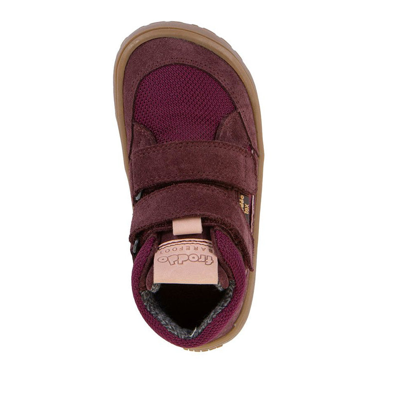 Froddo Kids Barefoot Tex Autumn Waterproof Boot - Bordeaux, top view.