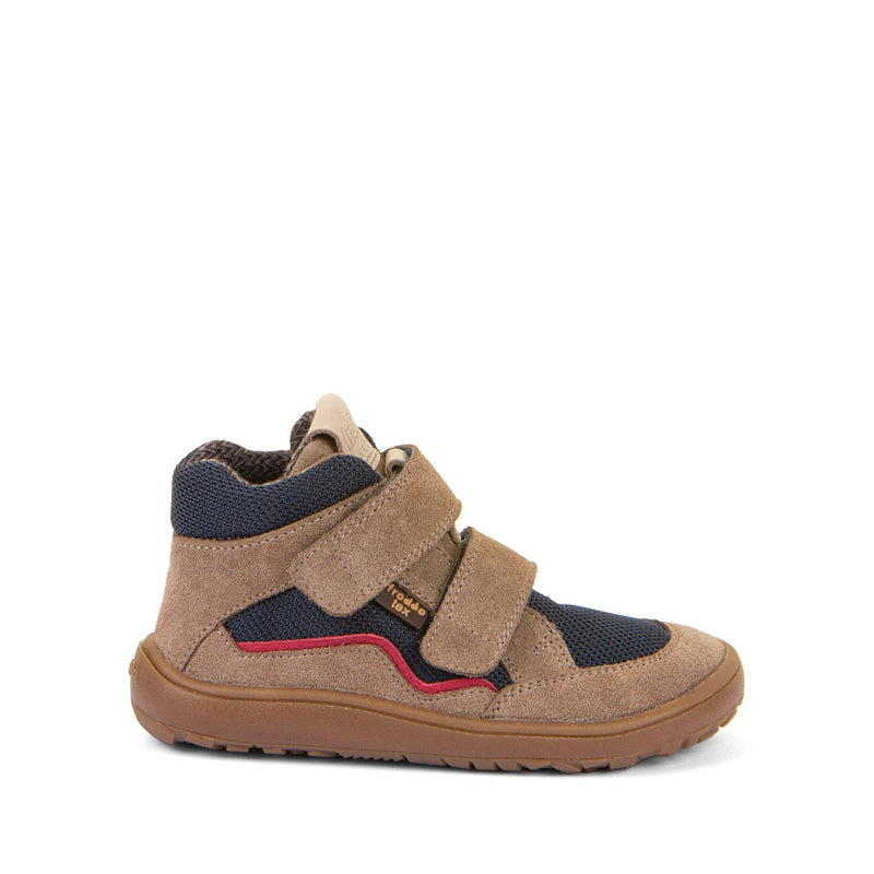 Froddo Kids Barefoot Tex Autumn Waterproof Boot - Beige and Navy, outer side view.