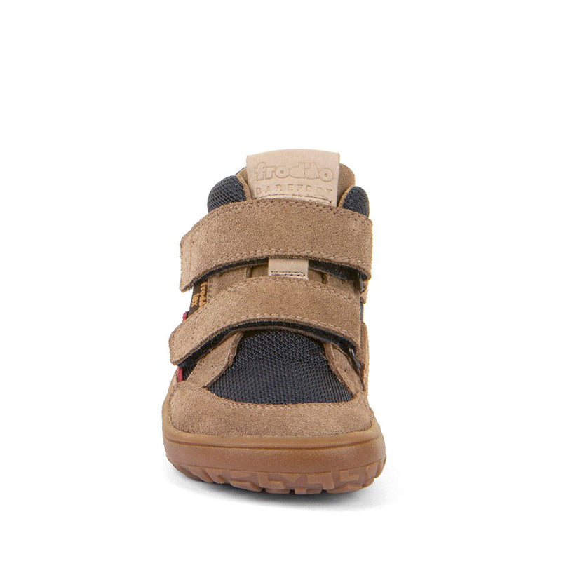 Froddo Kids Barefoot Tex Autumn Waterproof Boot - Beige and Navy, front view.