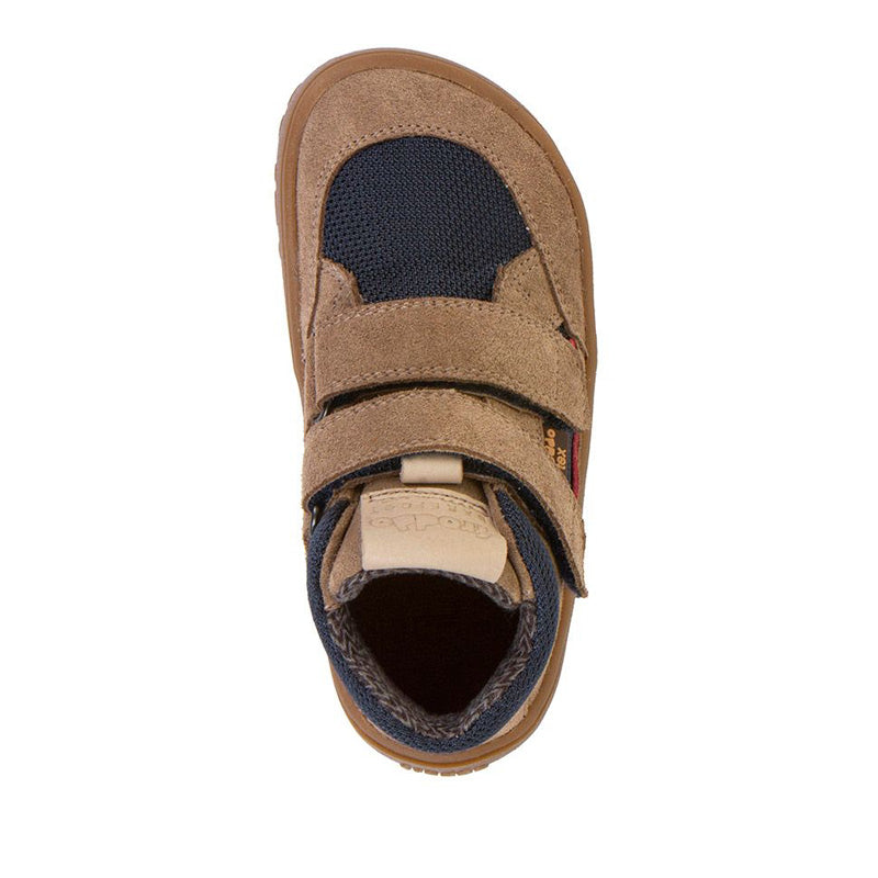 Froddo Kids Barefoot Tex Autumn Waterproof Boot - Beige and Navy, top view.