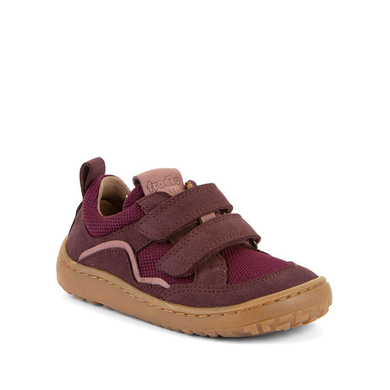 Froddo Kids Barefoot Sports Shoe - Bordeaux, angled view showing outer side and front.