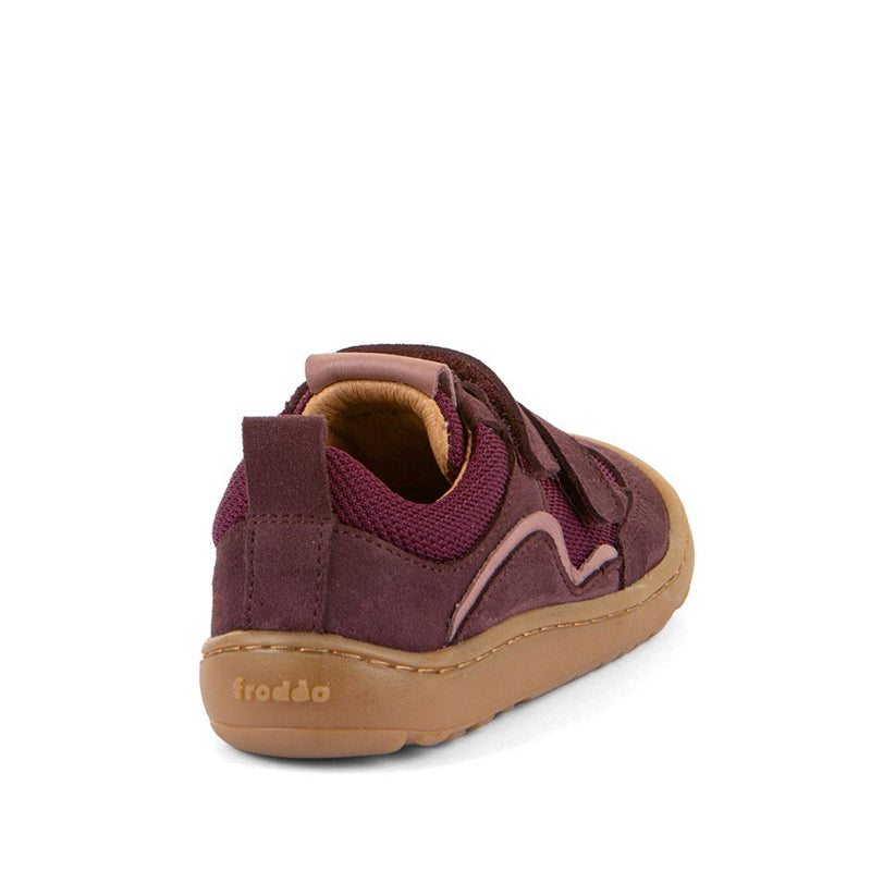 Froddo Kids Barefoot Sports Shoe - Bordeaux, angled view showing outer side and rear.