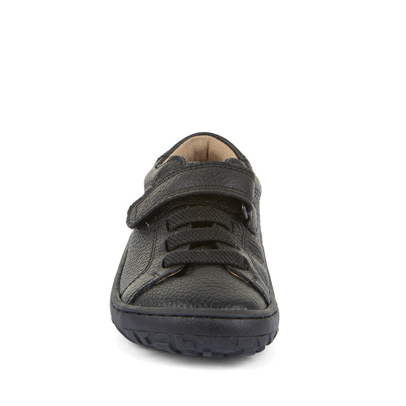 Froddo Kids Elastic Barefoot School Shoe - Black, front view.