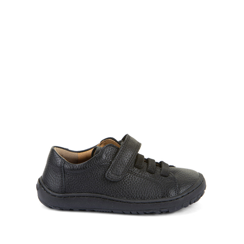 Froddo Kids Elastic Barefoot School Shoe - Black, outer side view.