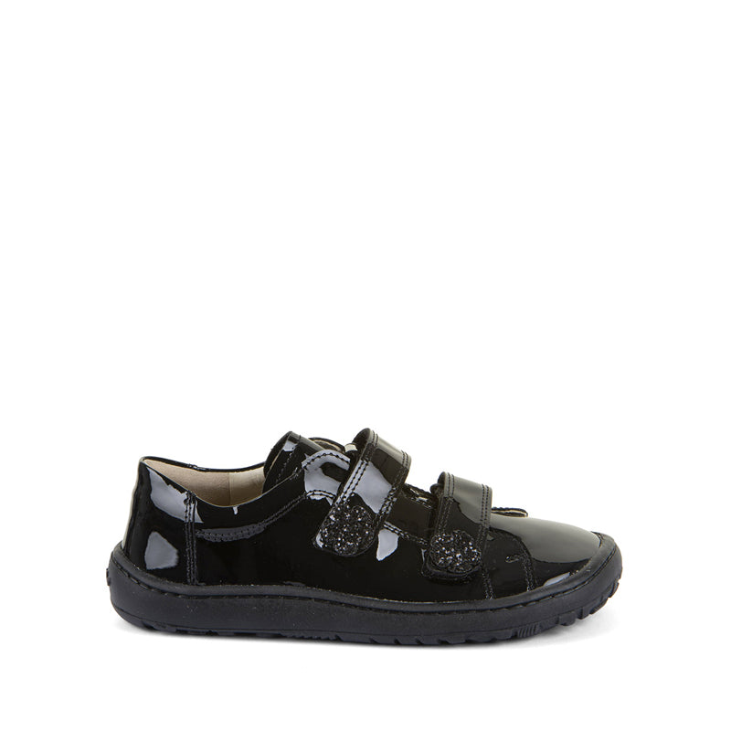 Froddo Kids Alexandra Barefoot School Shoe - Patent Black, outer side view.