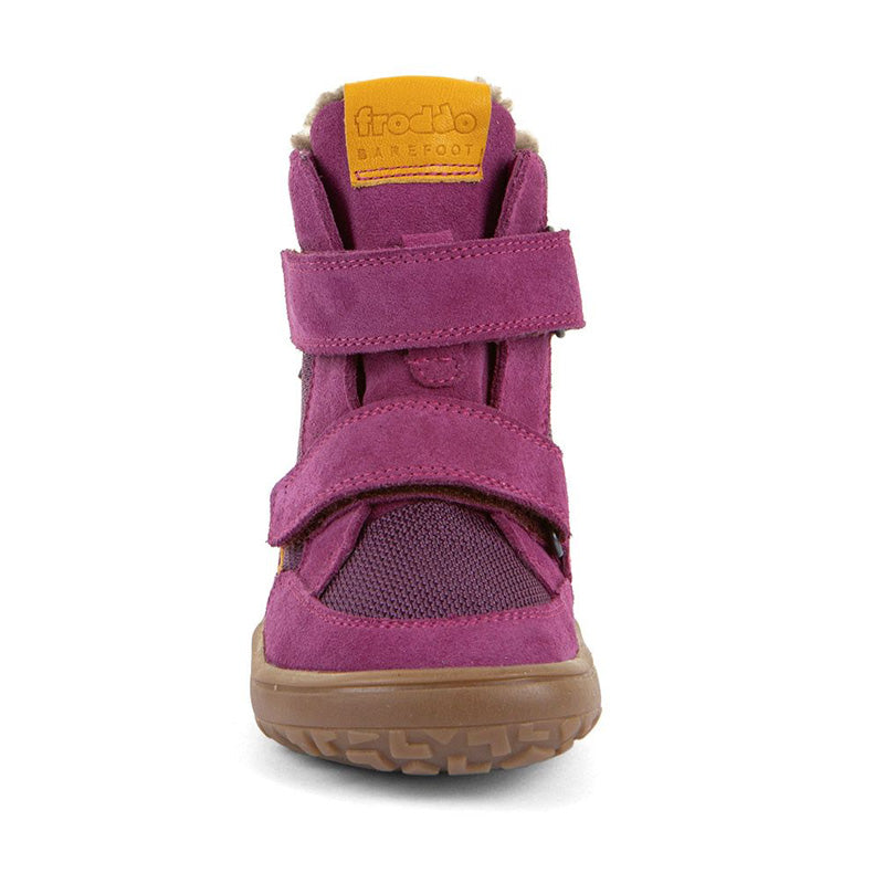 Froddo Kids Barefoot Tex Winter Waterproof Boot - Cyclamen, front view.