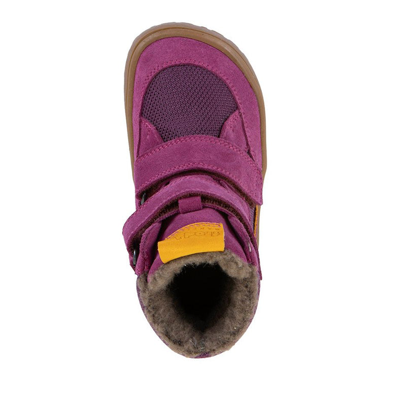 Froddo Kids Barefoot Tex Winter Waterproof Boot - Cyclamen, top view.